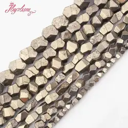 4-6,6-7,7-8,8-9mm Irregular Faceted Pyrite Loose Beads Natural Stone Beads For DIY Necklace Bracelets Jewelry Making Strand 15