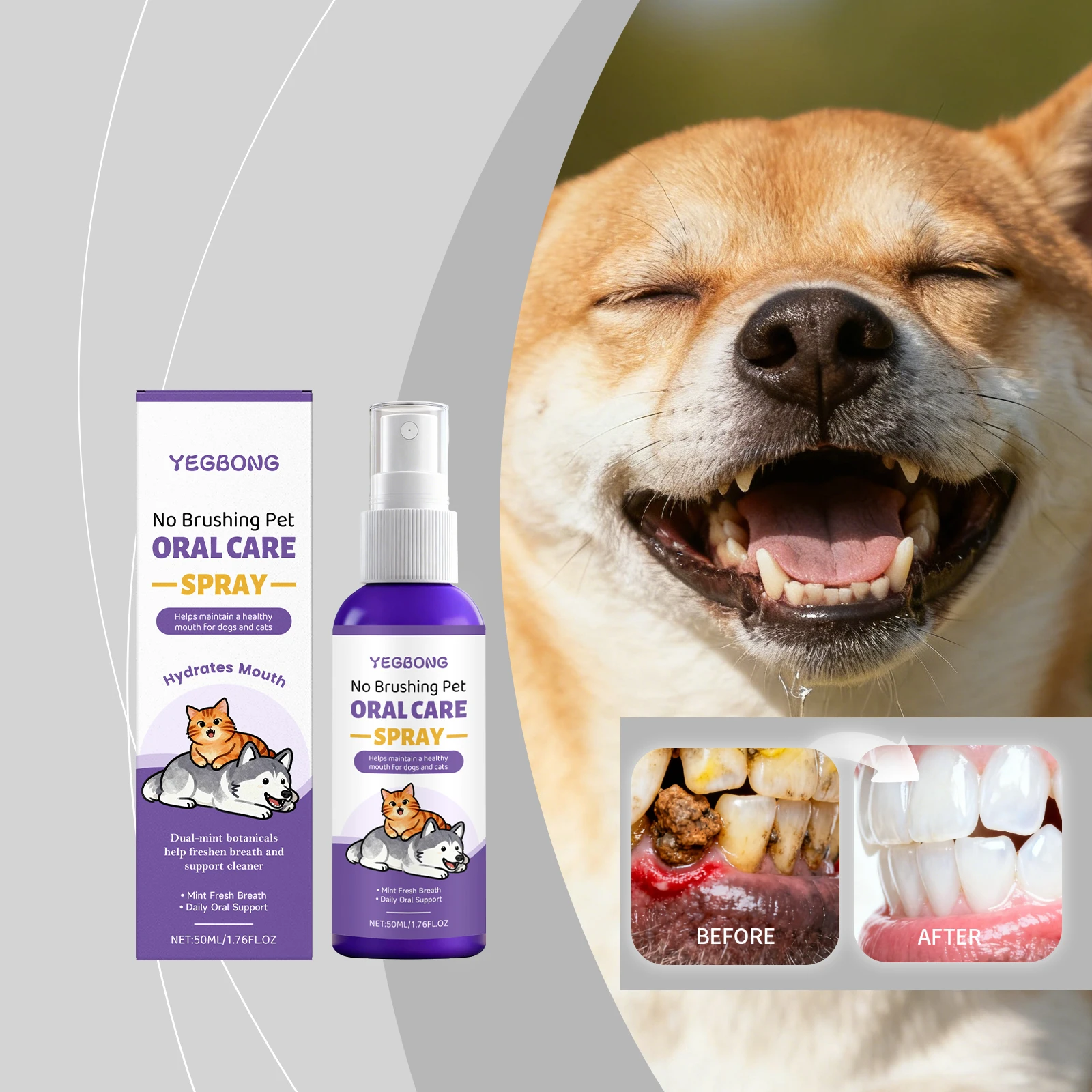 Dog Oral Care Spray Brushing Removes Plaque Tartar Eliminates Bad Breath Lasting Fresh Breath Safe Pet Dental Care Solution 50ml