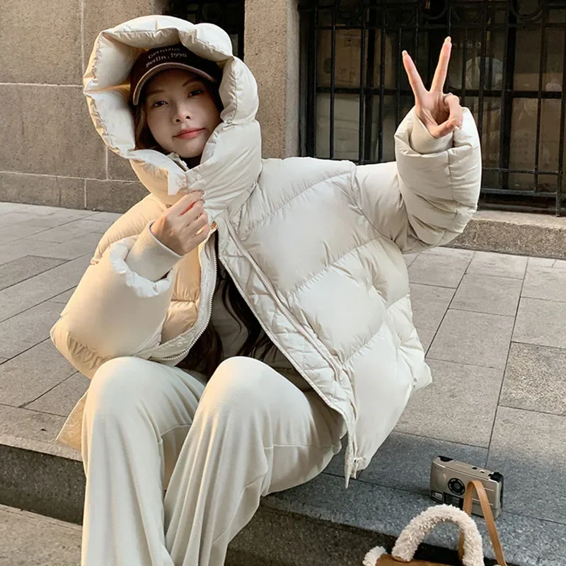2025 Autumn Winter Short Parkas Women Korean Fashion Thick Warm Down Cotton Jacket Woman Casual Loose Hooded Cotton-Padded Coat