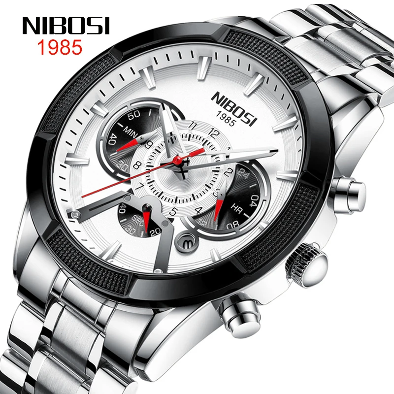 

Top Brand NIBOSI Luxury Quartz Watch for Men Waterproof Stainless Steel Watch Man Luminous Hands Date Display Wristwatch for Men