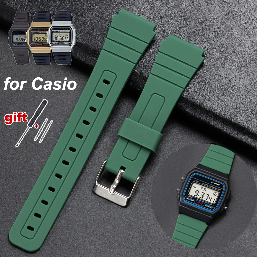 For Casio F91W W800H SGW400 F91W F84 F105/108 A158/168 AE1200 Silicone Watch Strap Waterproof Band Replace Wrist Bands Bracelet