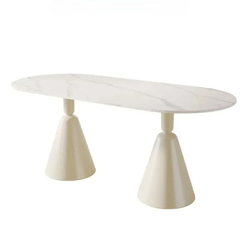 

French cream wind rock board dining table, household small apartment simple oval table