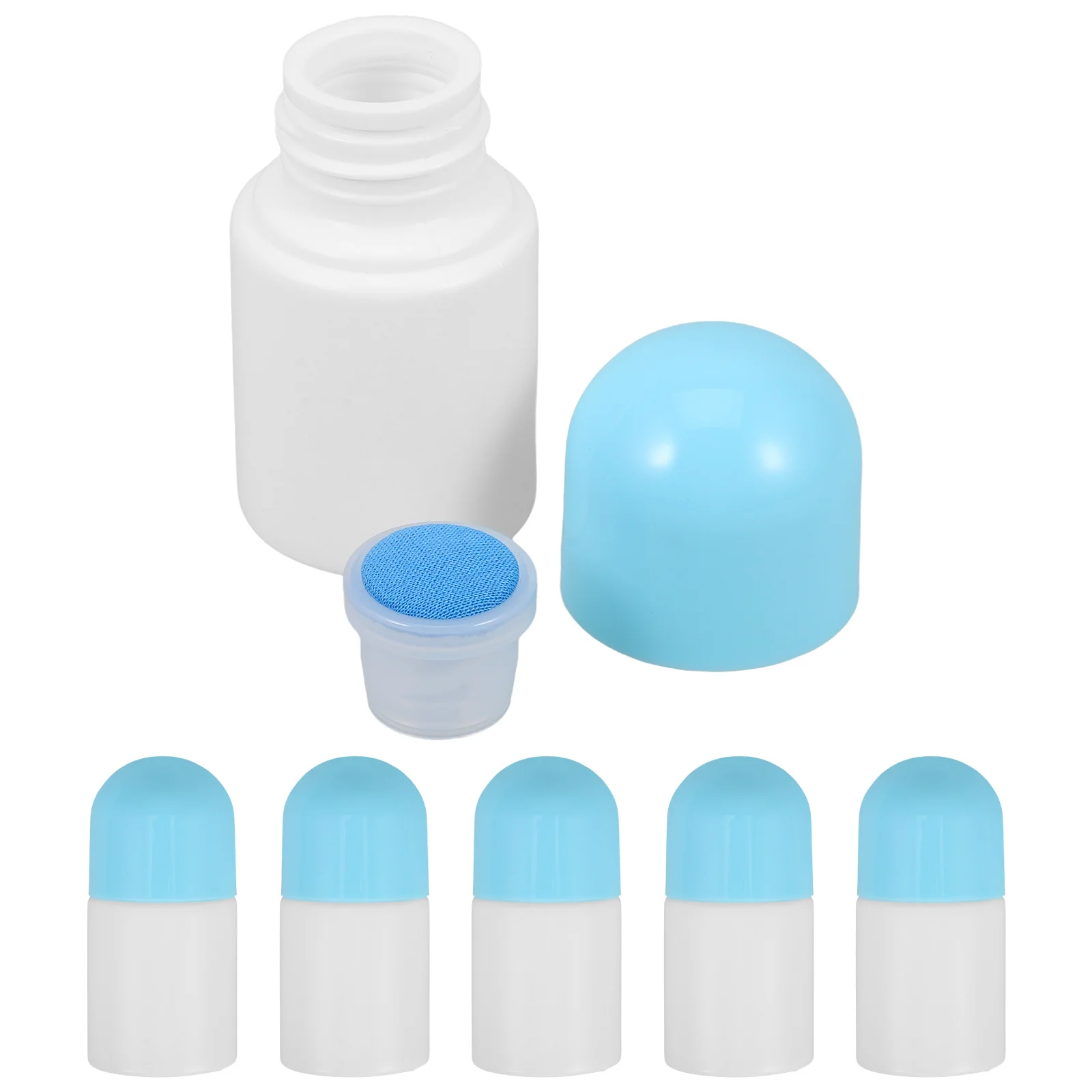 

6pcs 30ml Blue Cap Liniment Bottle Portable External Liquid Application Sponge Applicator Plastic Small Bottle