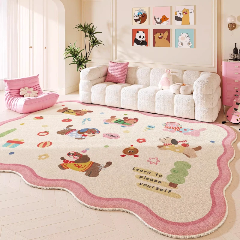 

Ковры в дофаминовых цветах для гостиной, ковер в мультяшном стиле для спальни, пушистый мягкий прикроватный коврик неправильной формы, домашний плюшевый напольный коврик
