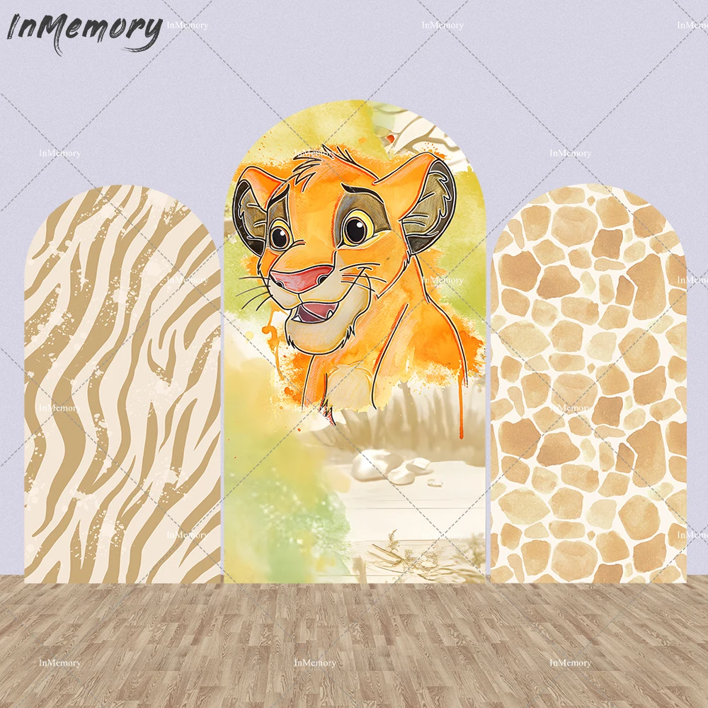 

Cartoon Lion King Background Photography Party Supplies Zebra Print Baby Shower Arched Wall Backdrops Cover Candy Table Banner