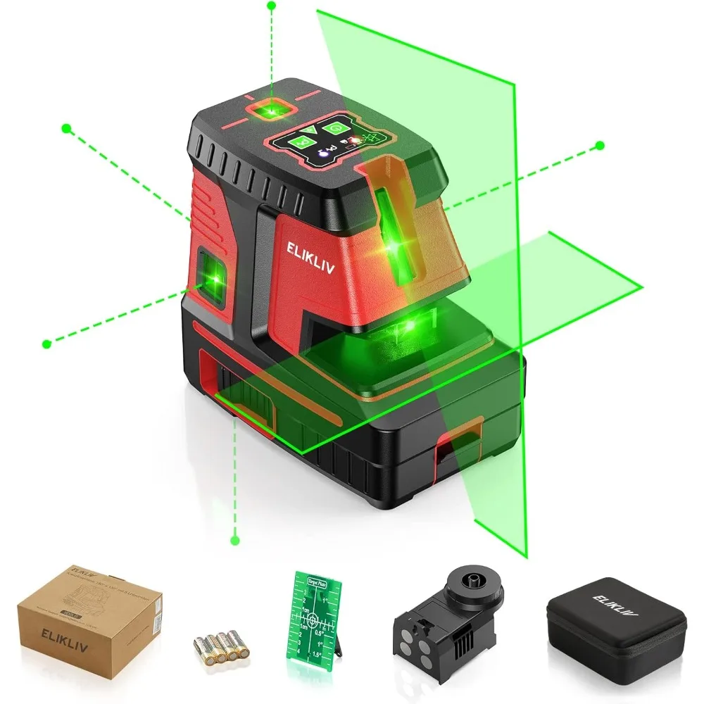 5-Point Self-Leveling Laser Level Line Tool with Pulse Mode-200ft Green Laser Range for Indoor/Outdoor Use,Accurate Measurements