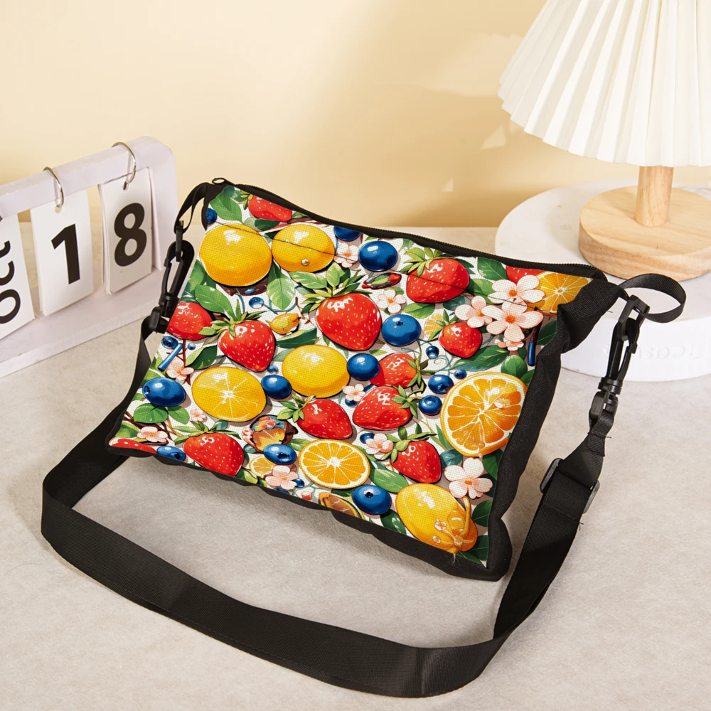 Fruit Pattern Crossbody Bag Multicolor Strawberry Orange Blueberry Floral Print Shoulder Bags For Women Casual Outdoor Travel Sh