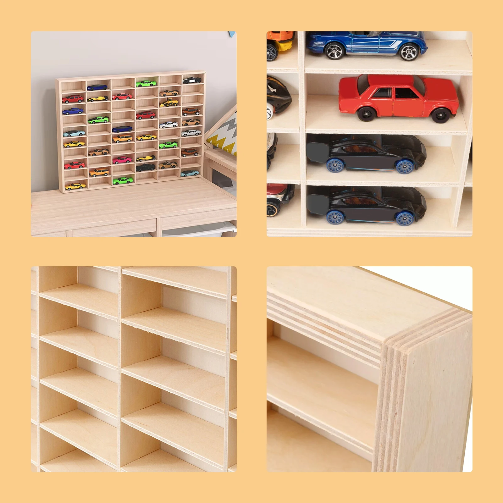 

60-сеточный ящик для хранения моделей игрушечных автомобилей без крышки, деревянный настенный органайзер для хранения, дисплей для гостиной