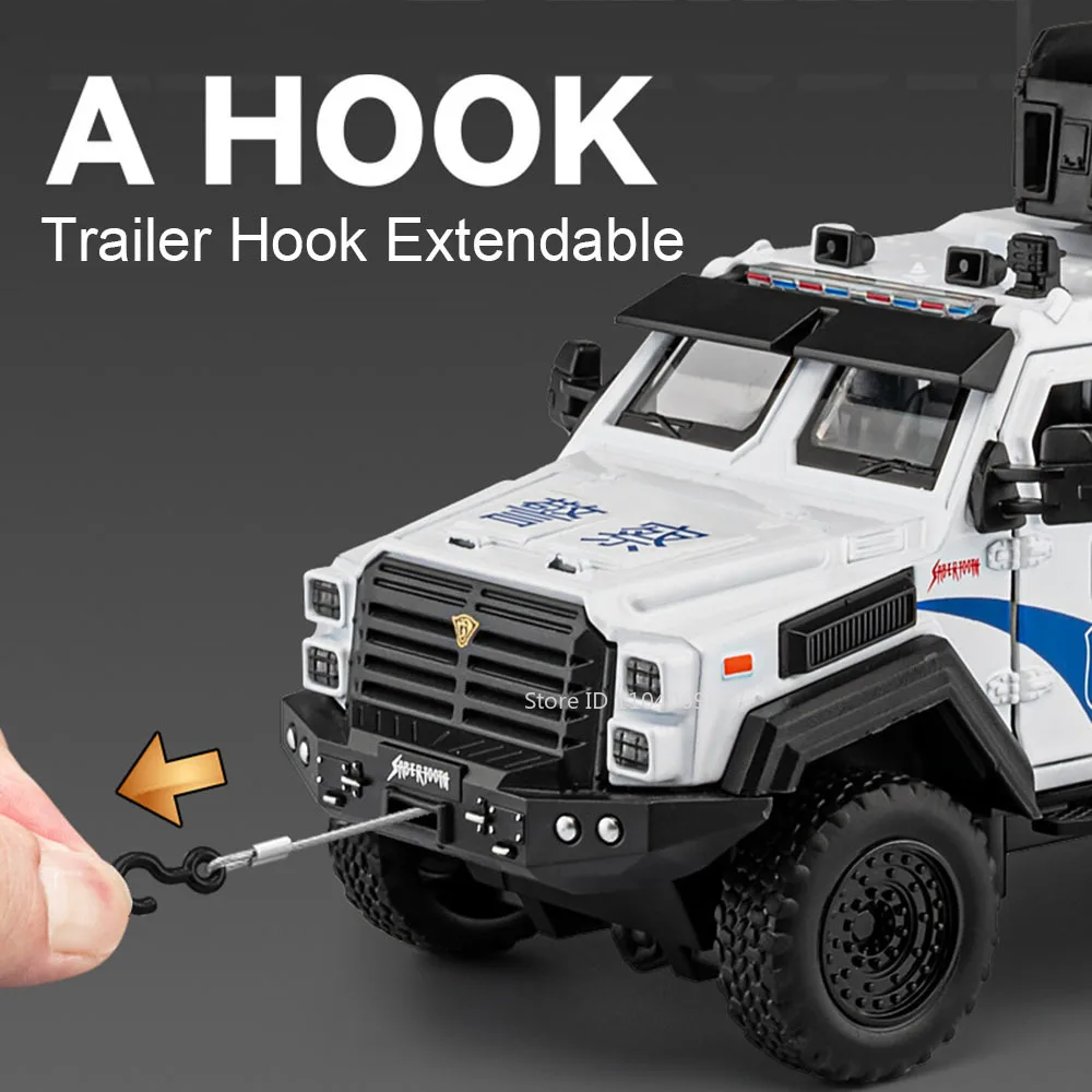 Modelli di auto giocattolo a dente di sciabola in scala 1:32 Metallo pressofuso Suono Luce 6 porte aperte Tirare indietro Spada Dentata Tigre Veicolo blindato Regalo