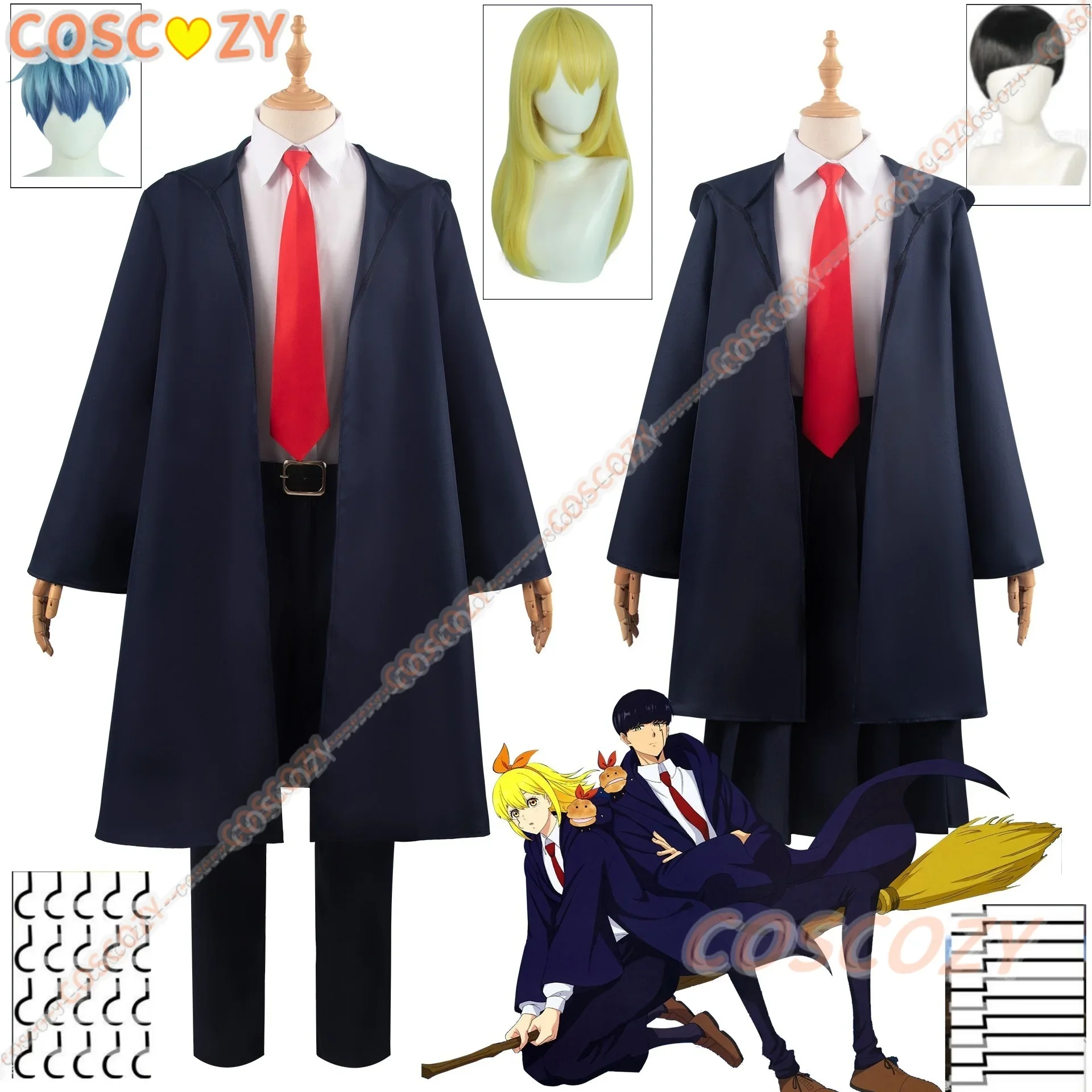 Anime Mashle Magic and Muscles Cosplay Costume Mash Lance Lemon Dot Finn Easton Magic Academy Uniforms Blue Robe Cloak Cape Wig