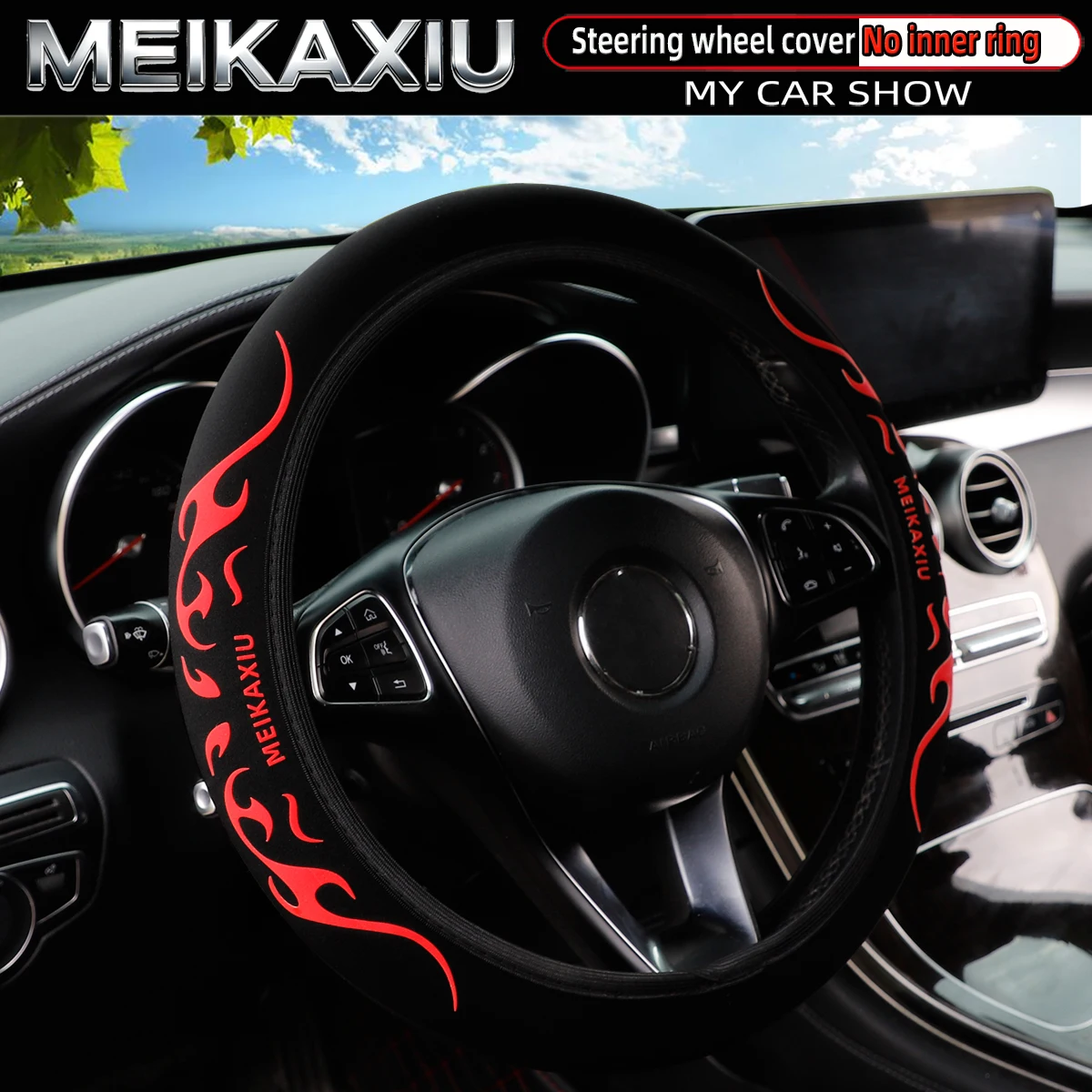 MEIKAXIU 3D Flame Totem Puff Pastry Dynamic Pattern Car Without Inner Ring Steering Wheel Cover Car Decoration Interior Supplies