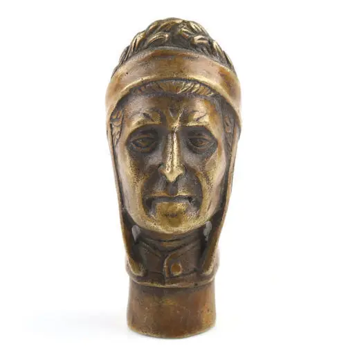 Old Bronze Hand Carved ( poet Dante ) Statue Walking Stick Head Statues