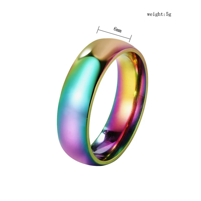 4-6mm Rainbow Colorful Smooth Surface Rings for Women Trendy Cute Stainless Steel Wedding Bands Jewelry 1Piece