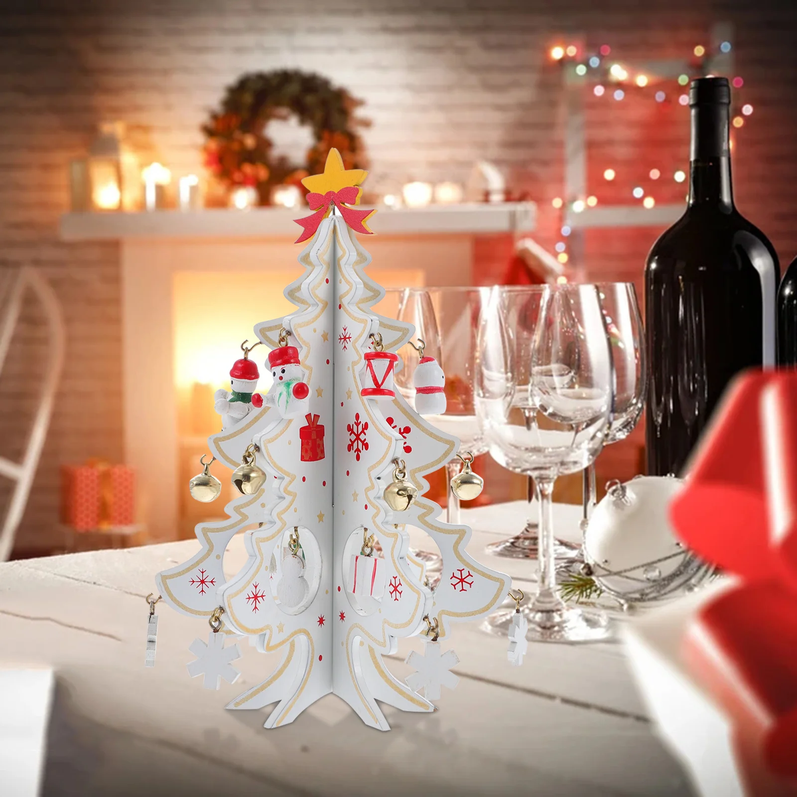 

Wooden Mini Christmas Tree Decoration Xmas Ornament for Table Window Living Room Xmas Party Decoration Craft Mini Christmas Tree