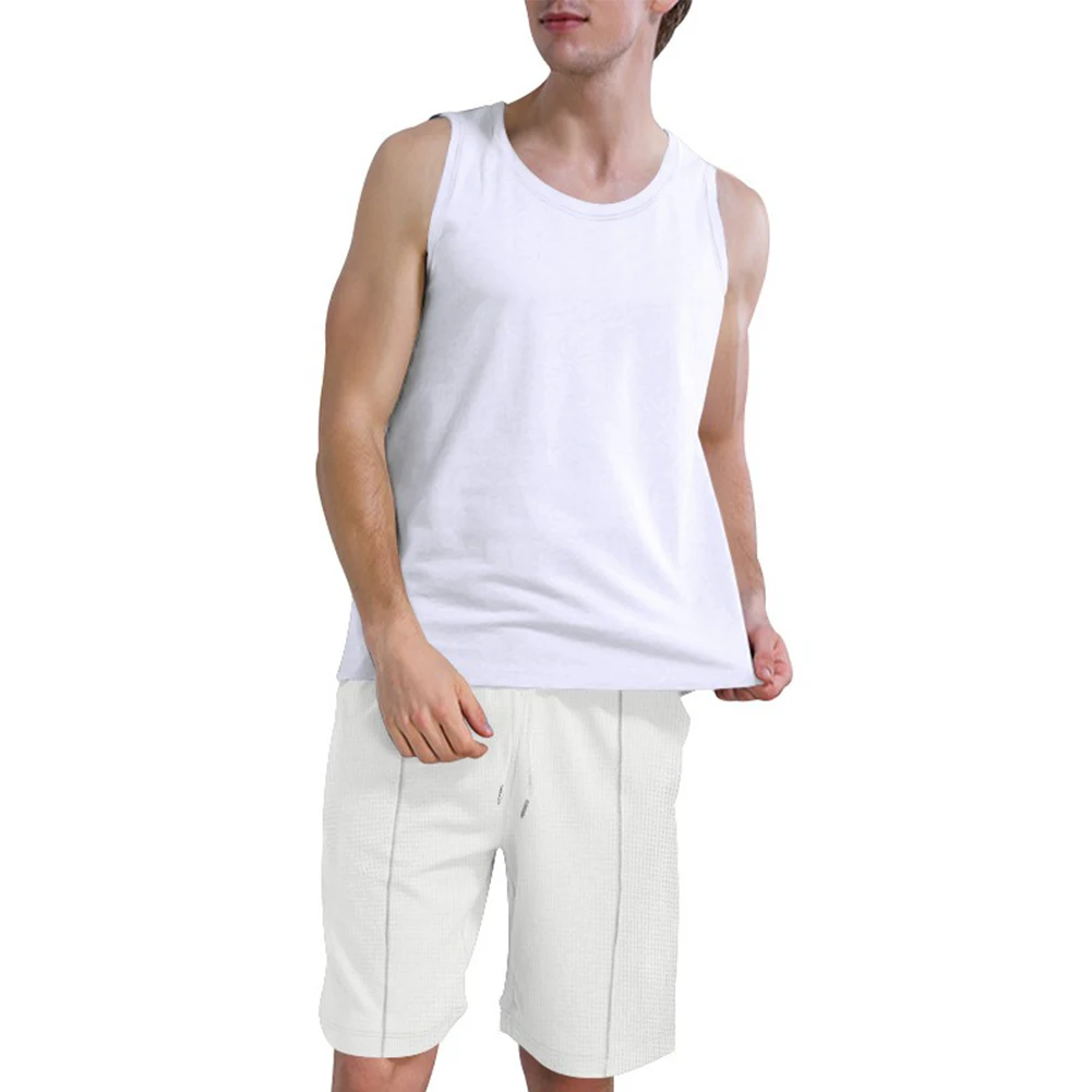 Men Tracksuit Tank Top Shorts Sets Solid Color Sportwear Casual Sweatsuit Summer