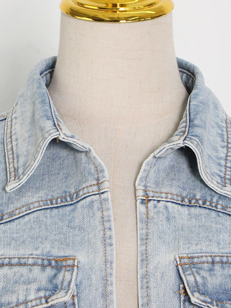 SISPELL Koreaanse Mode Denim Jas Voor Vrouwen Revers Lange Mouw Effen Minimalistische Jassen Vrouwelijke Lente Kleding Stijl Nieuwe 2024