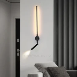 Tira de luz de pared minimalista, lámpara de pared moderna para dormitorio, mesita de noche, sala de estar, Fondo de sofá, con foco con interruptor, candelabro