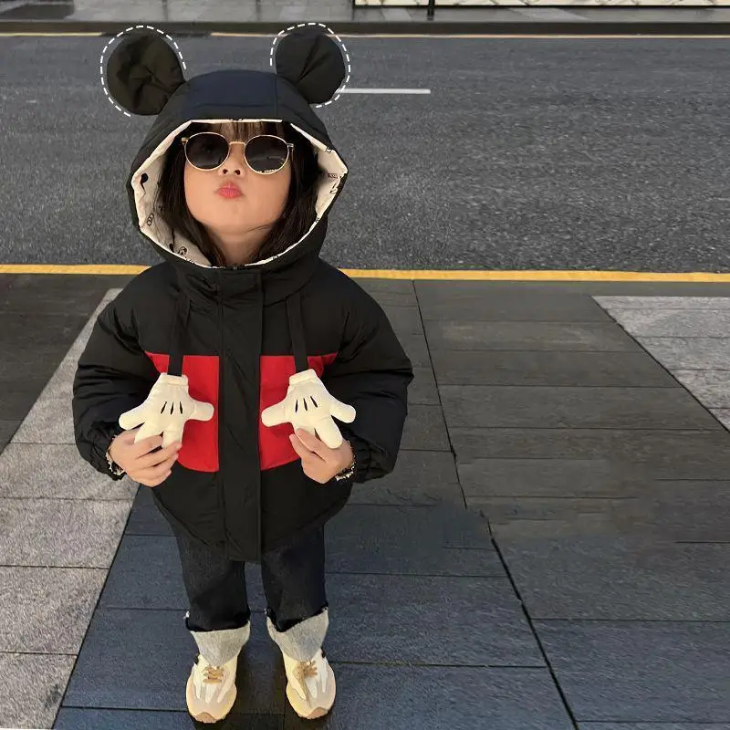 

Children's Jackets Kawaii Cute Disney Mickey Mouse Winter Thickened Warm Cartoon Two-Sided Wear Cotton Jacket Birthday Gift