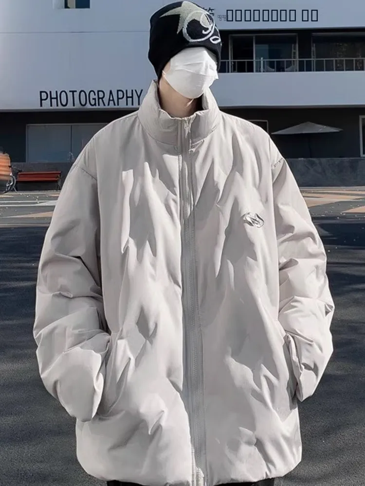 

Ey ромбовидный узор, ветрозащитный воротник-стойка, хлопковая куртка, мужская свободная повседневная теплая верхняя одежда большого размера, осенняя модная брендовая одежда