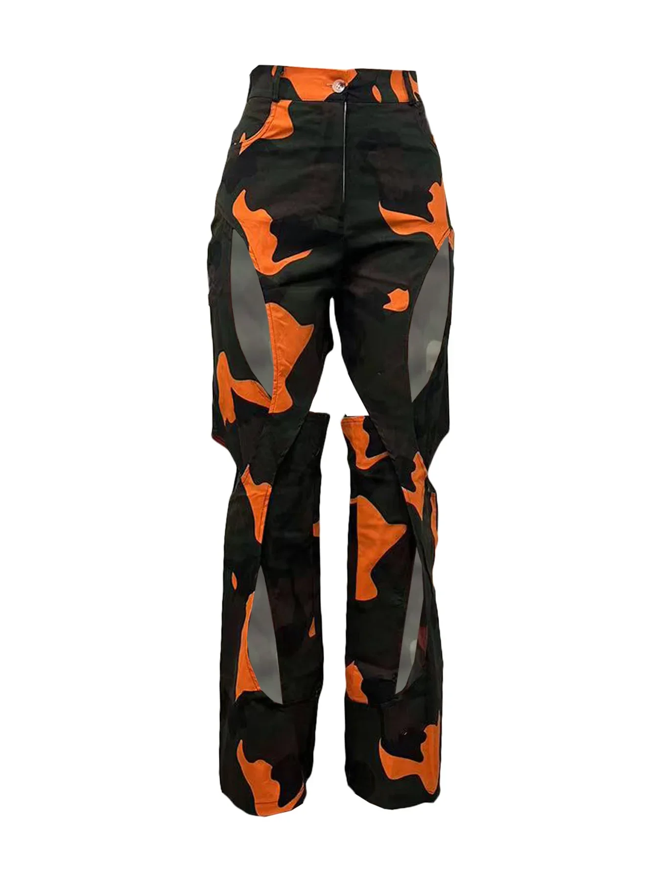 

Fashion Digital High Definition Camouflage Print Hole Cross Tooling Straight Pants Streetwear Women