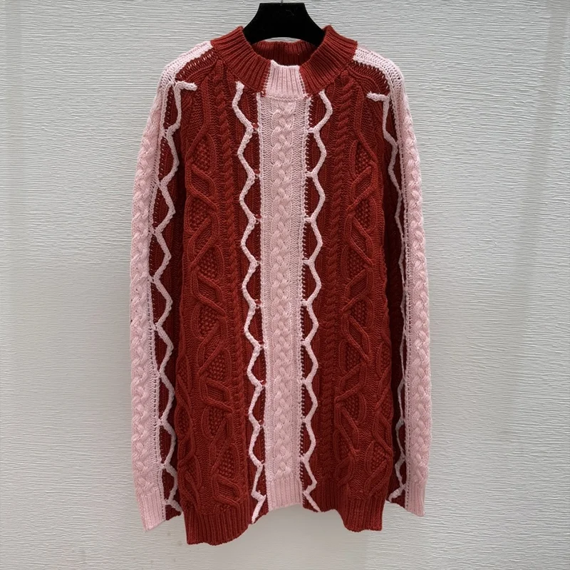 

High-quality multi-color red and pink women's mid-length sweater lady winter clothing popular pullover 251004223