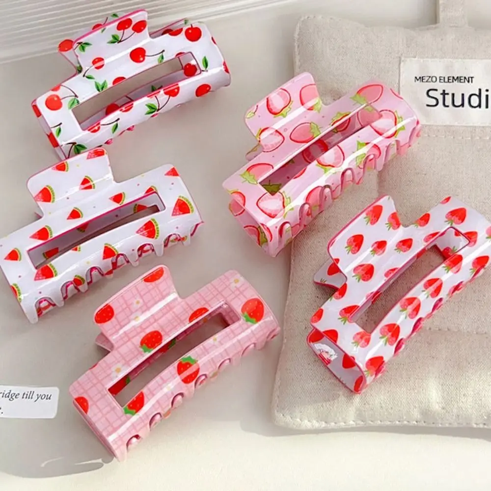 

Cherry/Watermelon Fruit Series Crab Clip Hollow Square Geometry Hair Claw Colorful Lovely Acetic Acid Shark Clip Wash Face