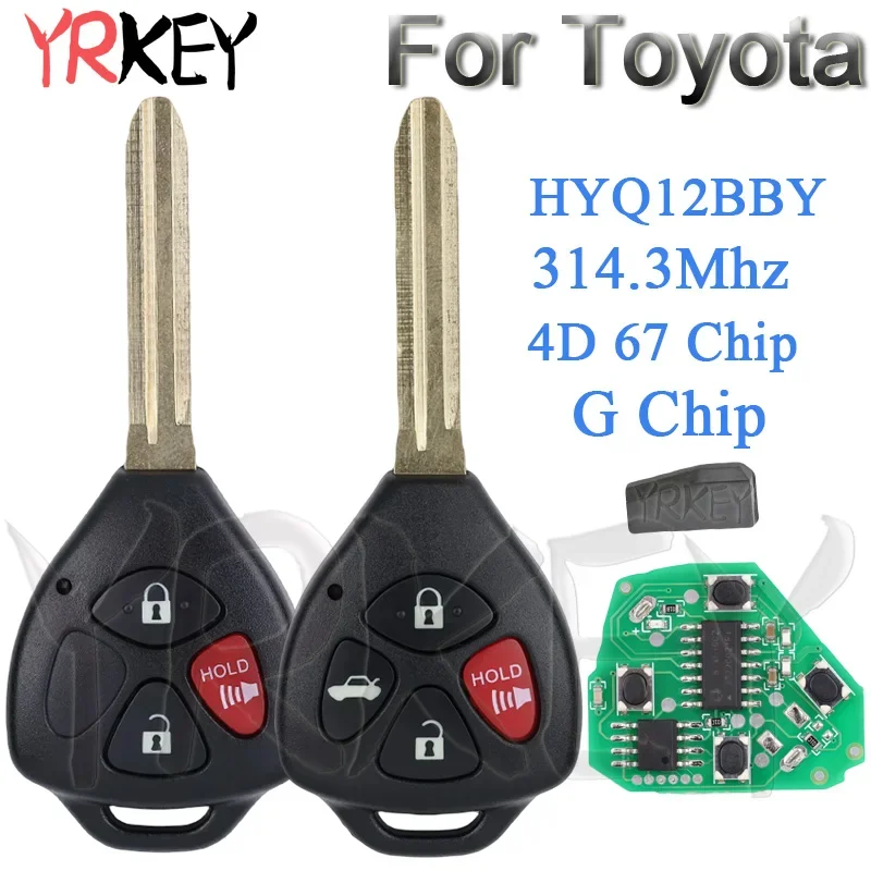 Car Remote Key For Toyota Camry Corolla Yaris RAV4 Venza Avalon Matrix tC/xA/xB/xC HYQ12BBY 314.4Mhz ID4D 67 G Chip Blade TOY43