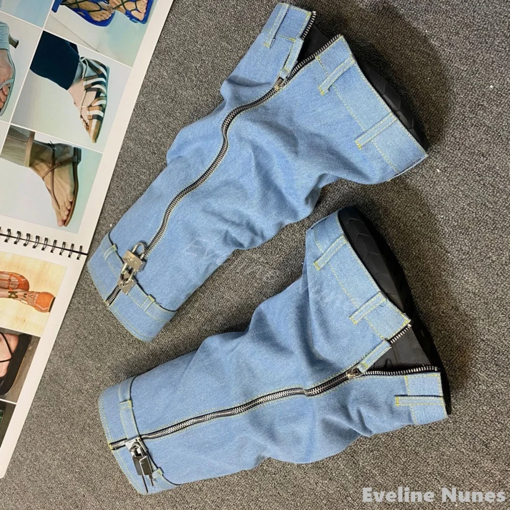 Shark Round Toe Cowboy Boots Women Fashion Platform Side Zipper Belt Buckle Trouser Boots 2024 New Boots for Parties Catwalk