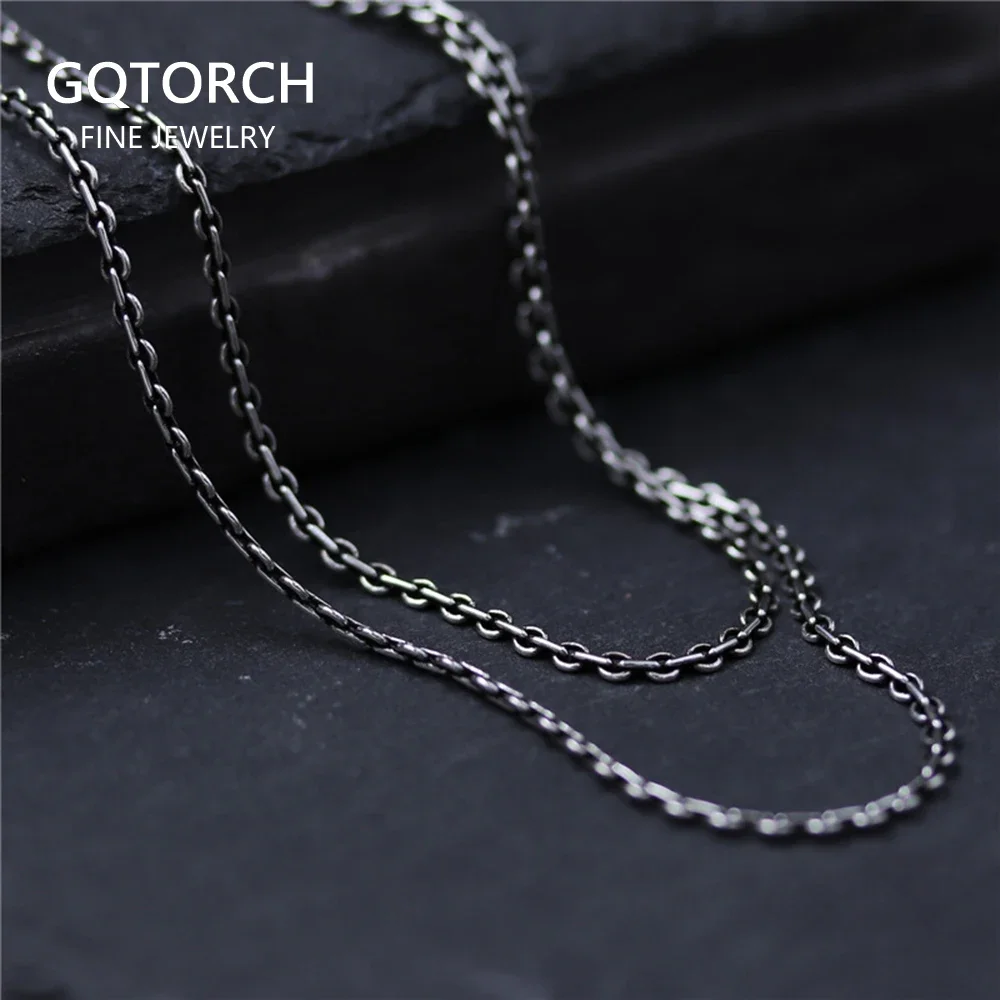 Real 925 Sterling Silver Link Chain Necklace For Men and Women 2mm Retro Vintage Thai Silver Cross Simple Necklace Chain