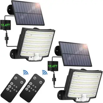 Luzes externas solares - luz LED com sensor de movimento com luz de inundação de segurança remota à prova d'água para pátio, garagem, varanda, quintal