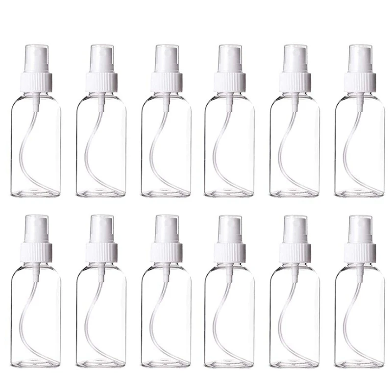 12 Pack Fine Mist Clear Spray Bottles 2.5Oz/75Ml With Pump Spray Cap, Reusable And Refillable Bottles For Travel