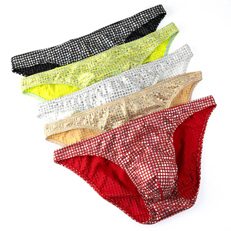 Shiny Glossy Briefs Men's Sexy Underwear Ice Silk Mid-Rise Polyester U Bulge Penis Pouch Panties Breathable Erotic Underpants