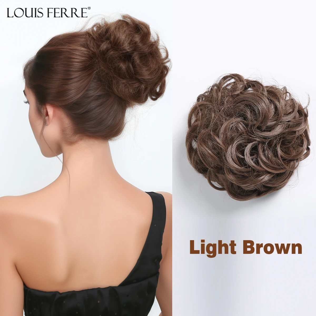 

LOUIS FERRE синтетический пучок для волос, вьющийся шиньон, грязная булочка, коричневый цвет, пучок для волос, эластичная веревка для волос, резинка для наращивания волос