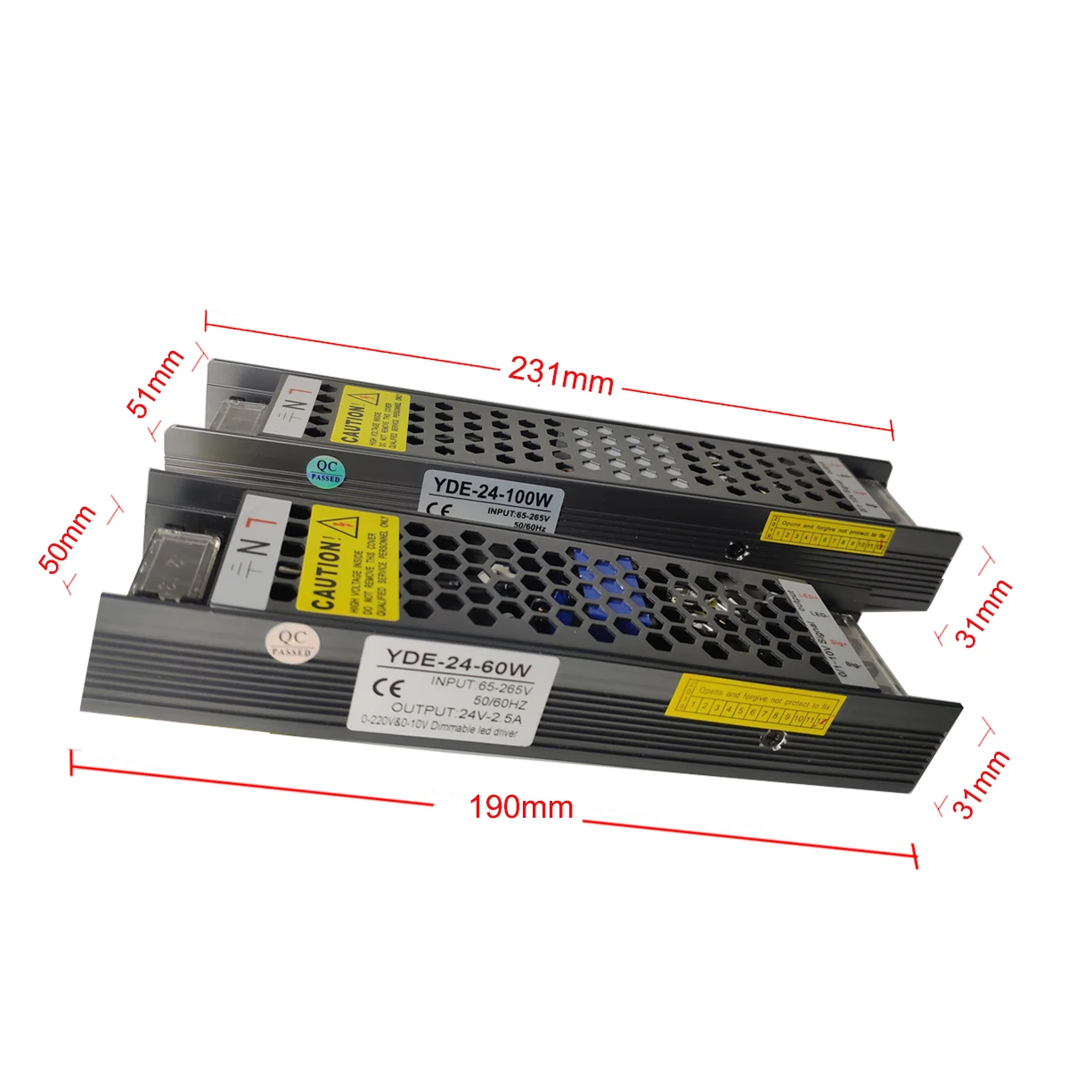 Carcasa de aluminio de CA 220V a cc 12V/24V, 60W, 100W, controlador LED regulable, Triac y 0-10V, atenuación 2 en 1, fuente de alimentación,