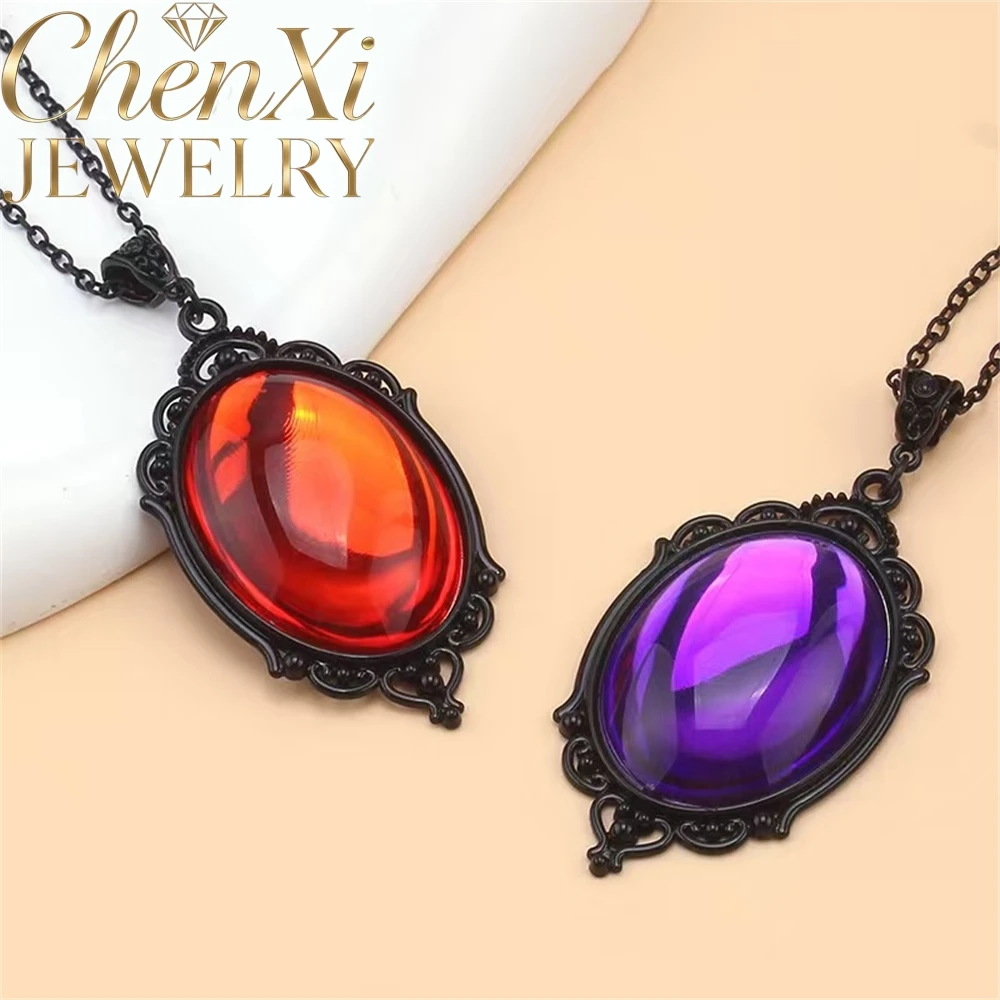 Solid Color Time Gemstone Pendant Decoration - Retro Unique Gothic Quartz Crystal Necklace Fashion Jewelry Simple Popular Gift