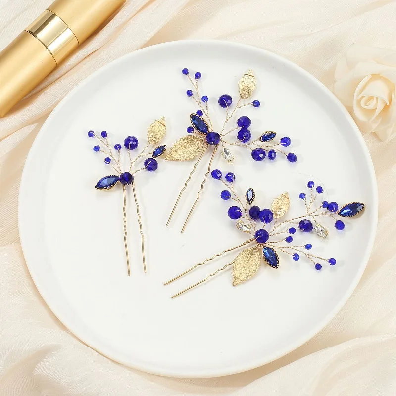 New Arrival Blue Color Rhinestone Bridal Hair Pins Clip Wedding Jewelry Accessories Handmade Head Decoration Ornament