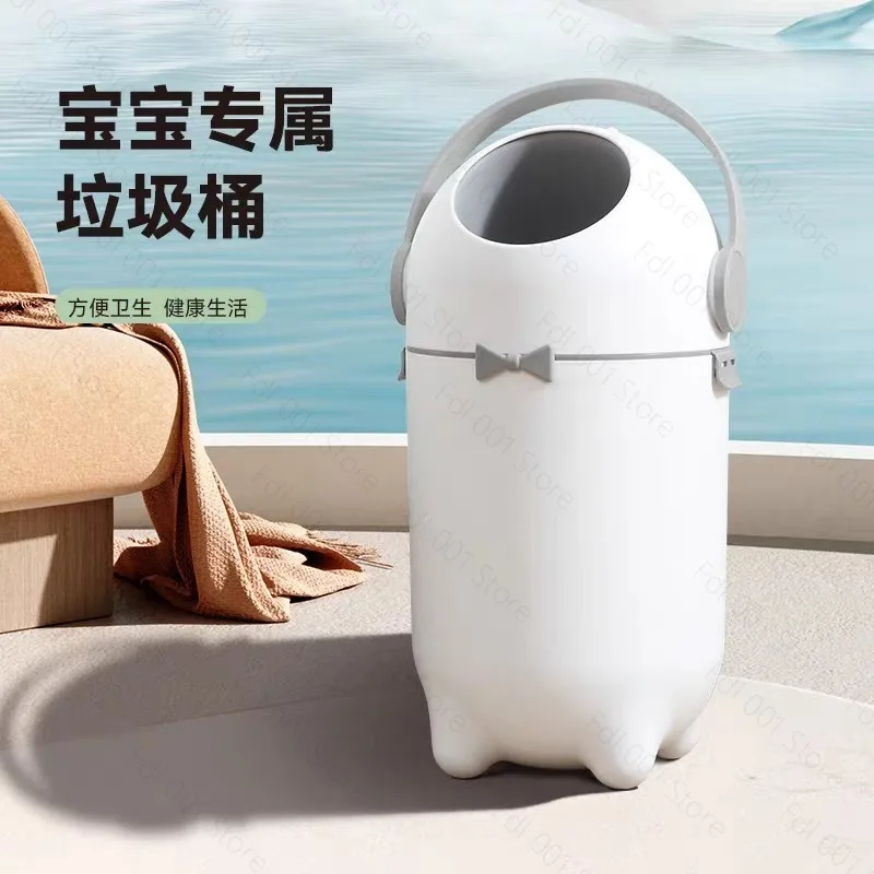 Diaper Disposal Bin, Large Capacity Odor Proof Nappy Trash Can with Quiet Closing, White Nursery