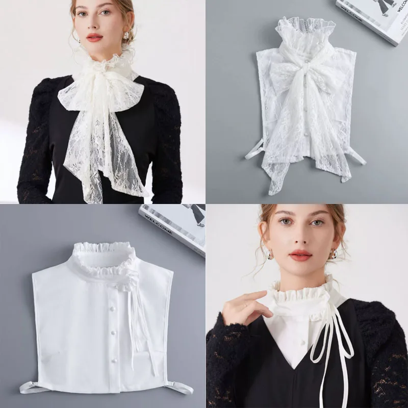 

Передний галстук с рюшами и подставкой, искусственный воротник, женская рубашка в клетку со съемным воротником и лацканами, кружевной накладной воротник, женский съемный галстук Nep Kraagie