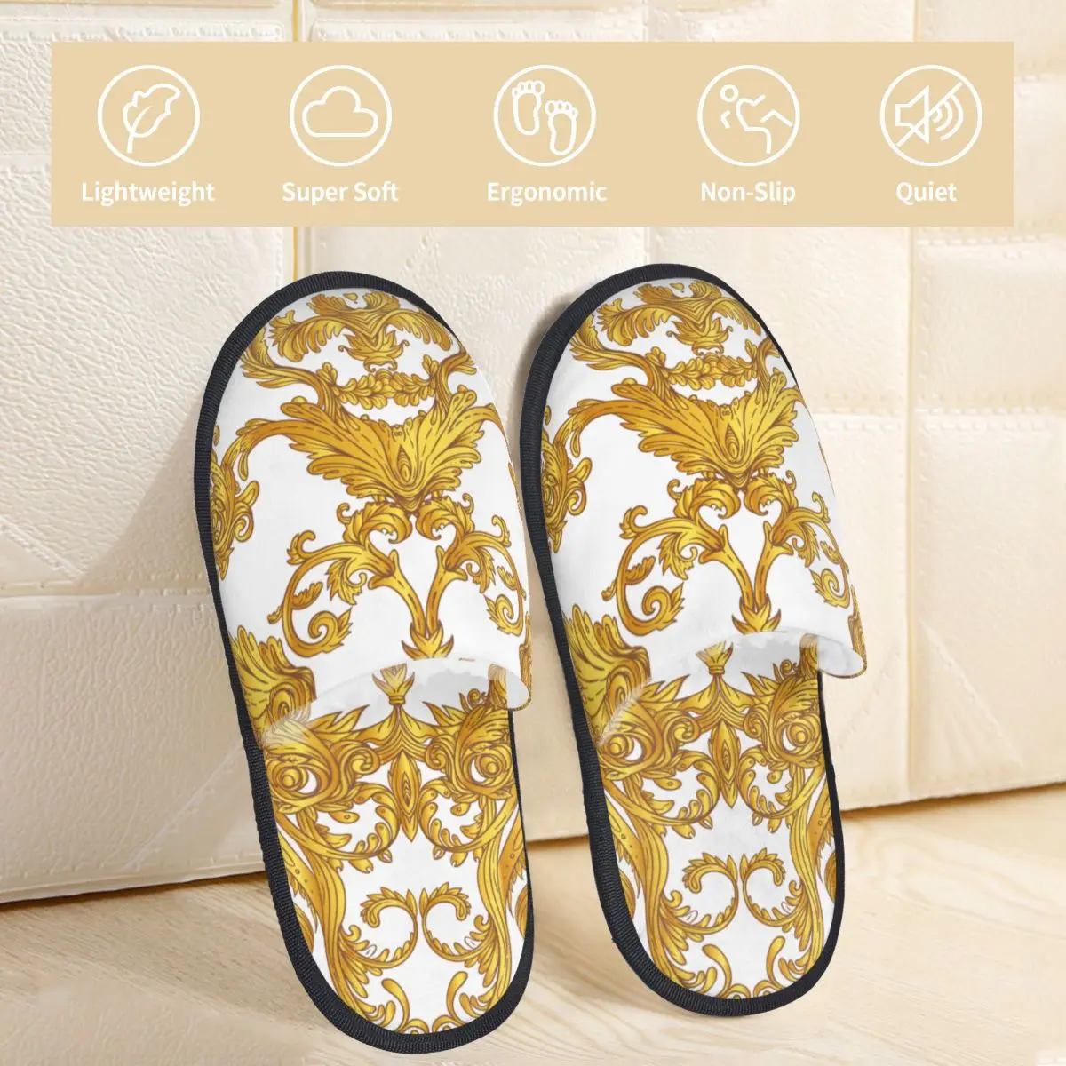 Home Slippers Winter Warm Men Women Plush Indoor Slippers Golden Baroque Warm Soft Shoes Home Footwear Autumn Winter 2023