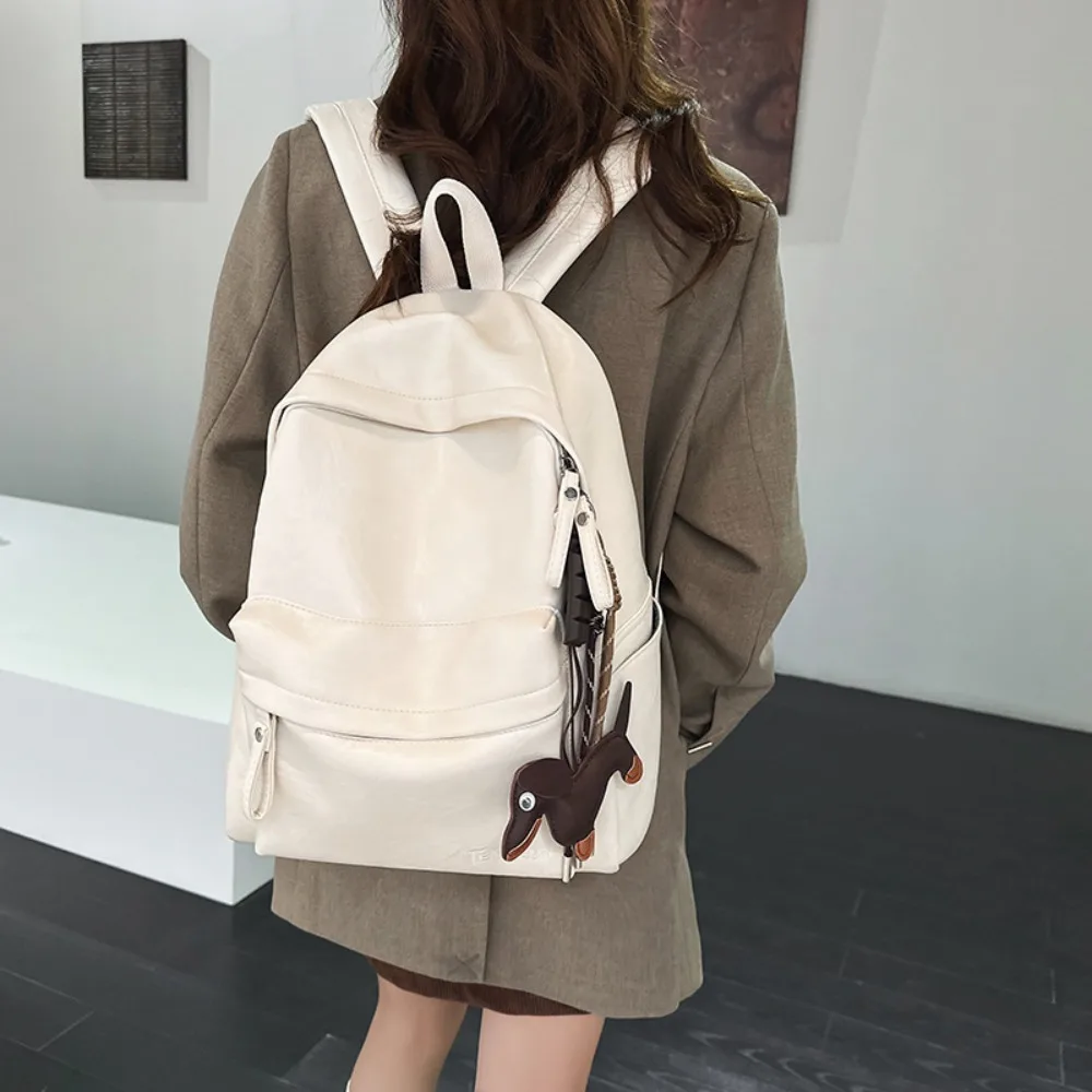 

New Trend Casual Leather Solid Color Leather PatternTravel Backpack Versatile College Student Schoolbag Multi-function