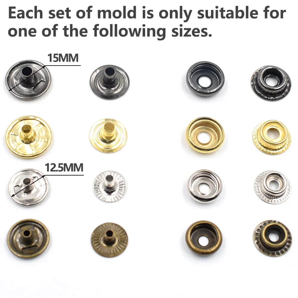 1set M6 Thread Interface Mold &50sets buttons with 12.5mm/15mm.Metal snap rivet mold. Button to install the tool.