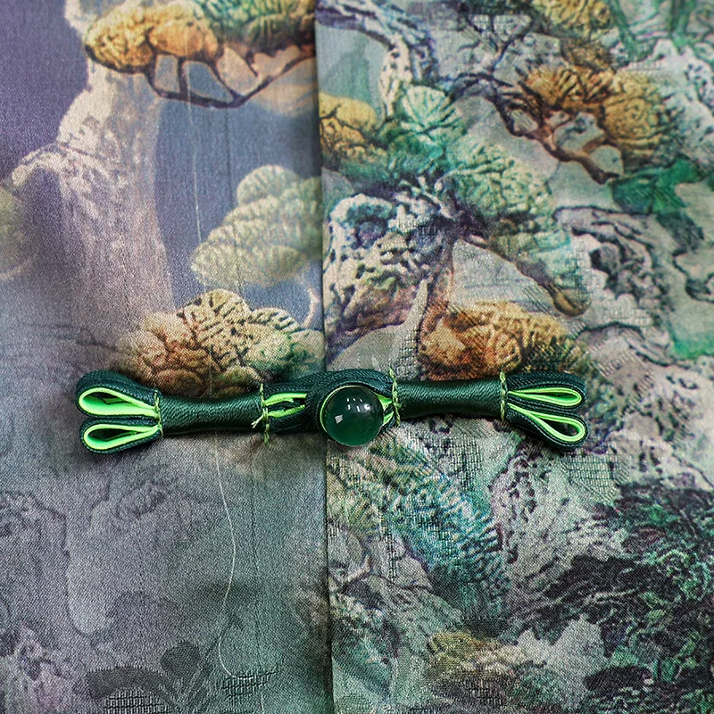 سترة هانفو جديدة لصيف وخريف 2025 بياقة الماندرين ملابس تانغ للنساء مطبوعة بأزرار للأسفل معطف تشيباو مقاس كبير 5Xl