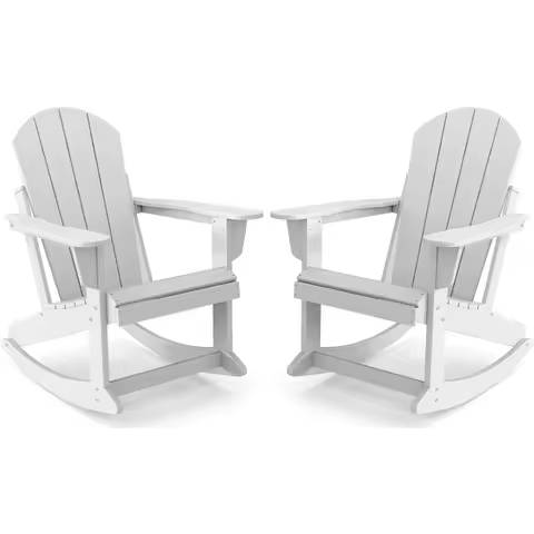 ivy&amp;lane adirondack rocking chairs set of 2 | porch-rocker | hdpe plastic | weatherproof | white | for outdoor patio deck backya