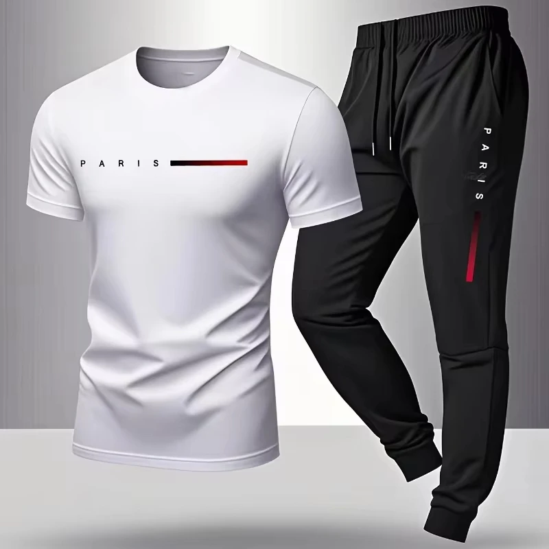 

2026 NEW Men s Casual Suit Spring Summer New Style Letter Print Comfortable Eco Fabric Sports Fashion Sleeve Pants Two Piece Set