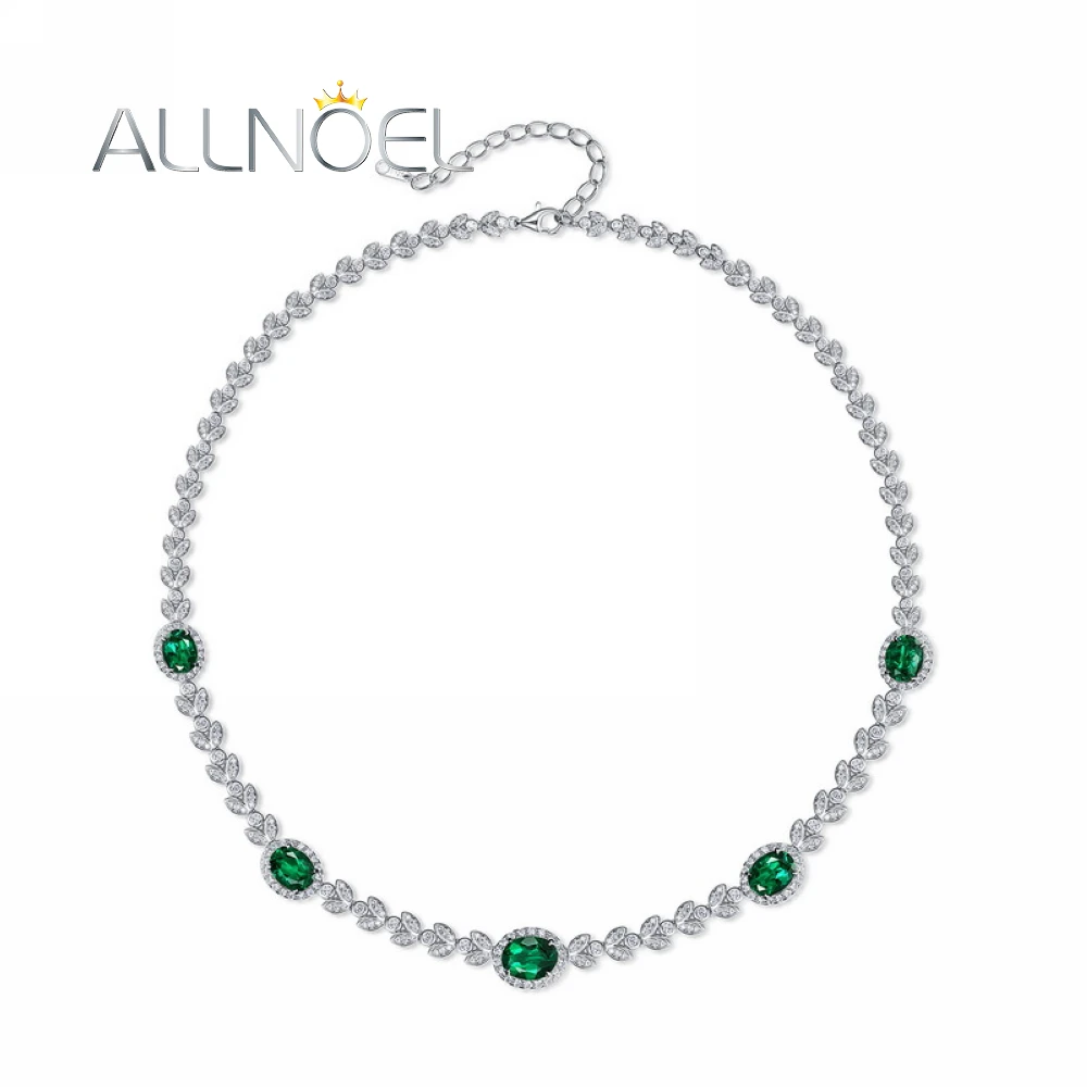 

ALLNOEL 925 Sterling Silver Necklace For Woman High Quality Lab Created Emerald Olive Branch Luxury Party Jewelry Free Shipping