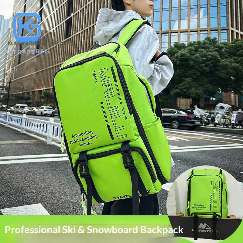 

Рюкзак для лыж и сноуборда, водонепроницаемый, большой вместимости, с отделениями для сухих и влажных вещей, для переноски на двух плечах и в руке, с отсеком для ботинок