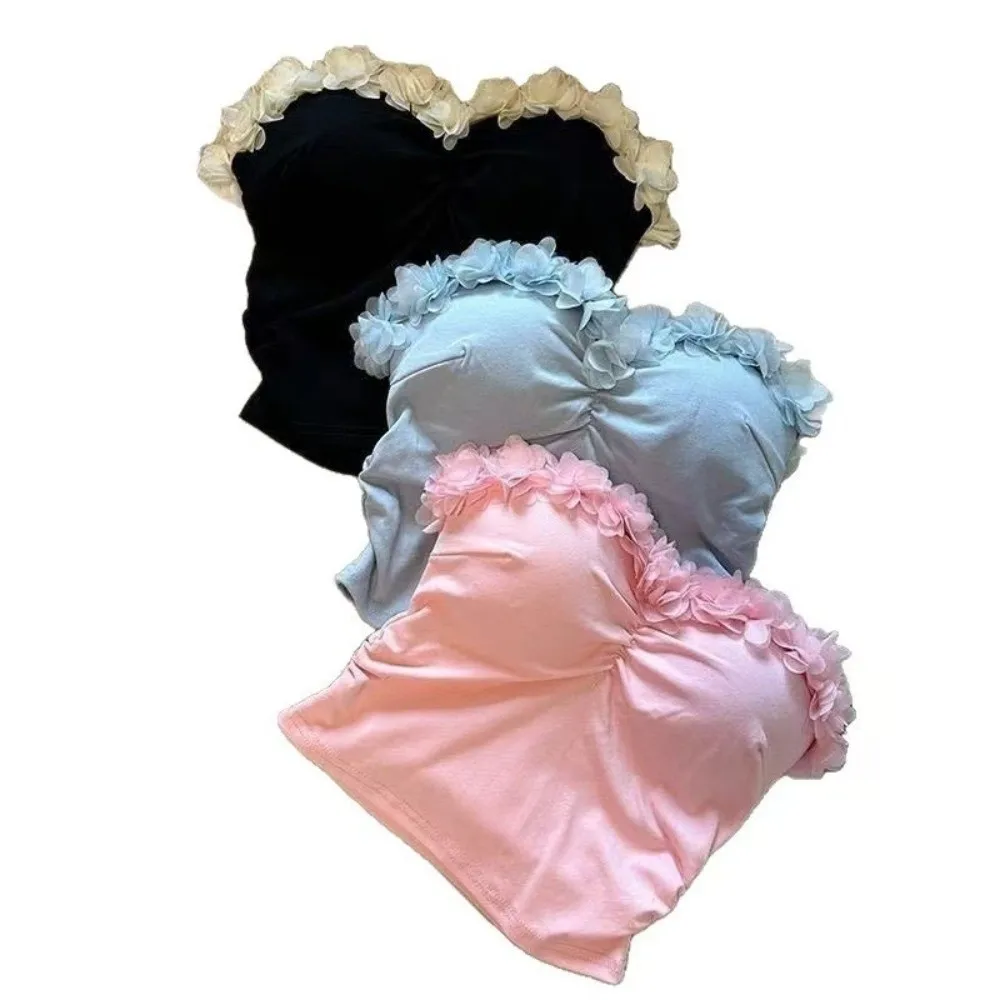 Estilo socialite 3d flor camisola fino ajuste tanques 3d flor decoração estilo coreano espartilho envoltório o peito versátil