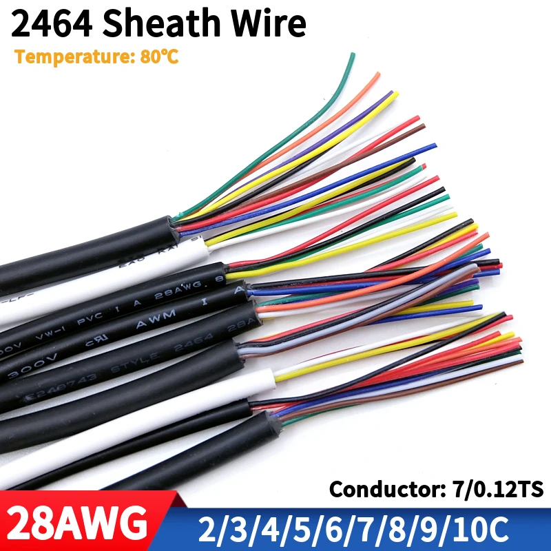 Copper Wire 28AWG PVC Sheathed Insulation 2 3 4 5 6 7 8 9 10 Cores DIY Signal Control Wires 2464 Channl Audio Line Copper Cable