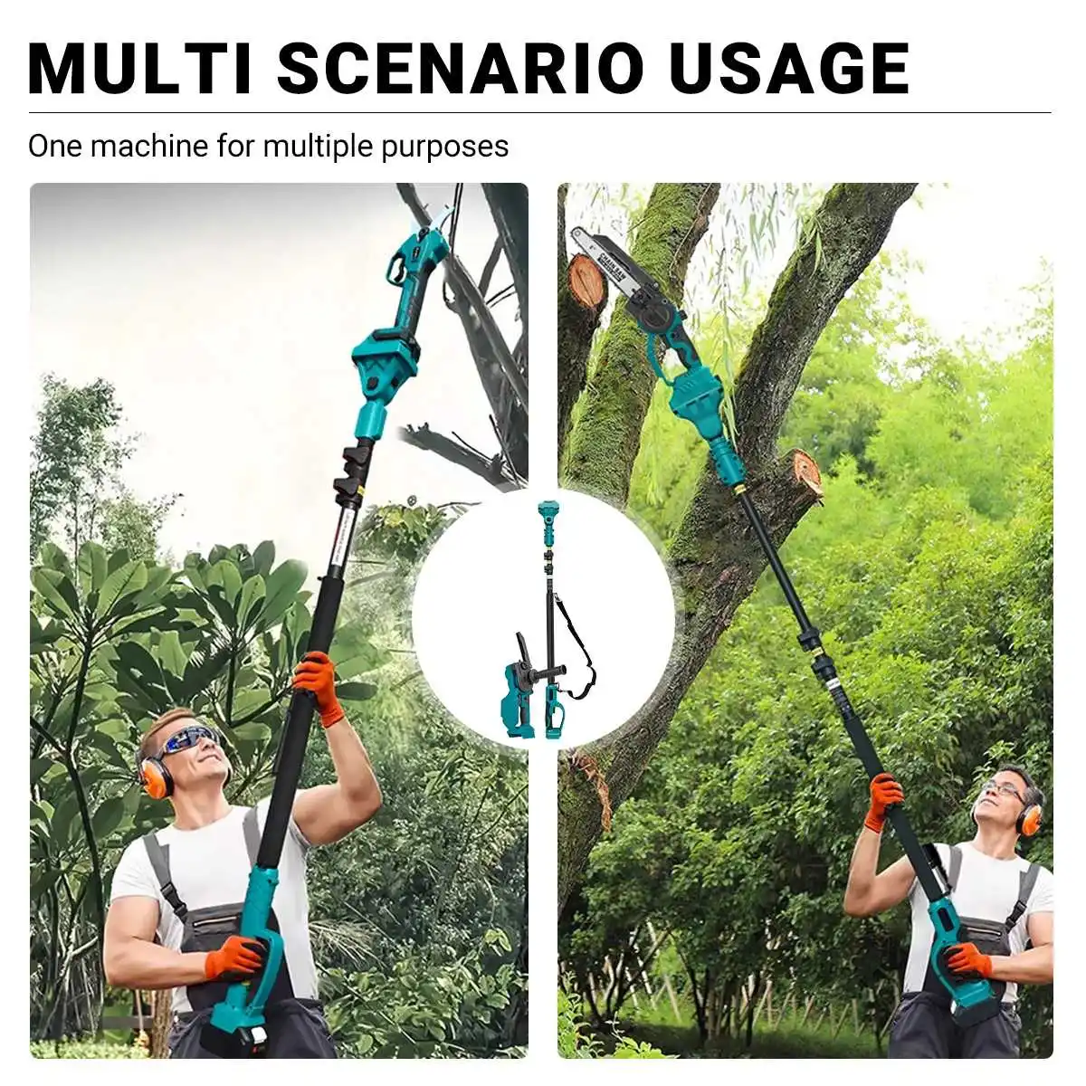 8/6inch Electric Chainsaw with 2.5m Telescopic Extension Pole Cordless Chain Saw High Branches Pruning for Makita 18V Battery