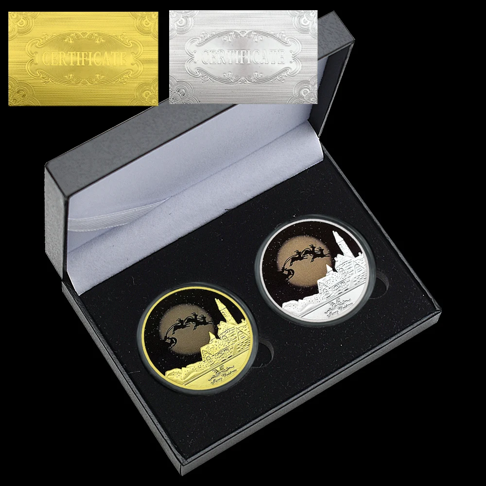 

Santa Christmas Coin Sleigh Ride Night Design Wreath & Bow Merry Christmas and Happy New Year Souvenir Coin